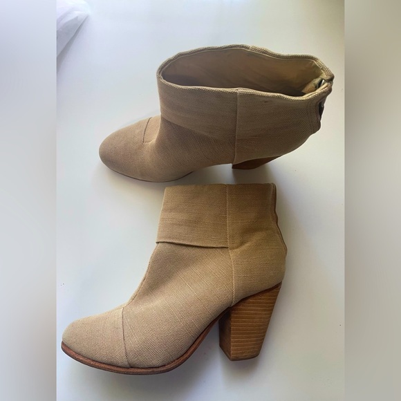 Rag & Bone Newbury Tan Canvas Heeled Ankle Boot - Picture 1 of 12